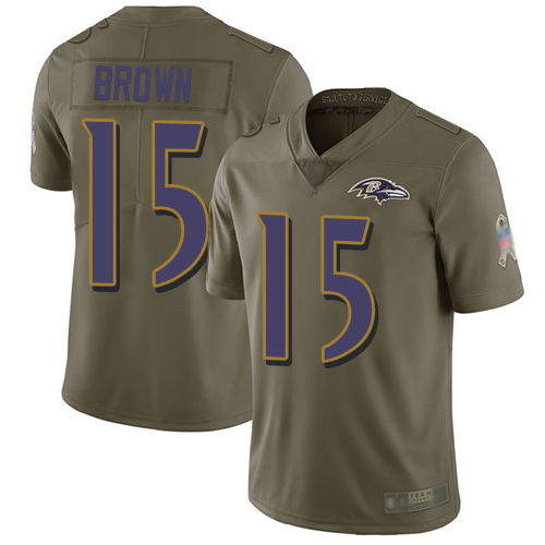 Baltimore Ravens Limited Olive Men Marquise Brown Jersey NFL Football #15 2017 Salute to Service->baltimore ravens->NFL Jersey